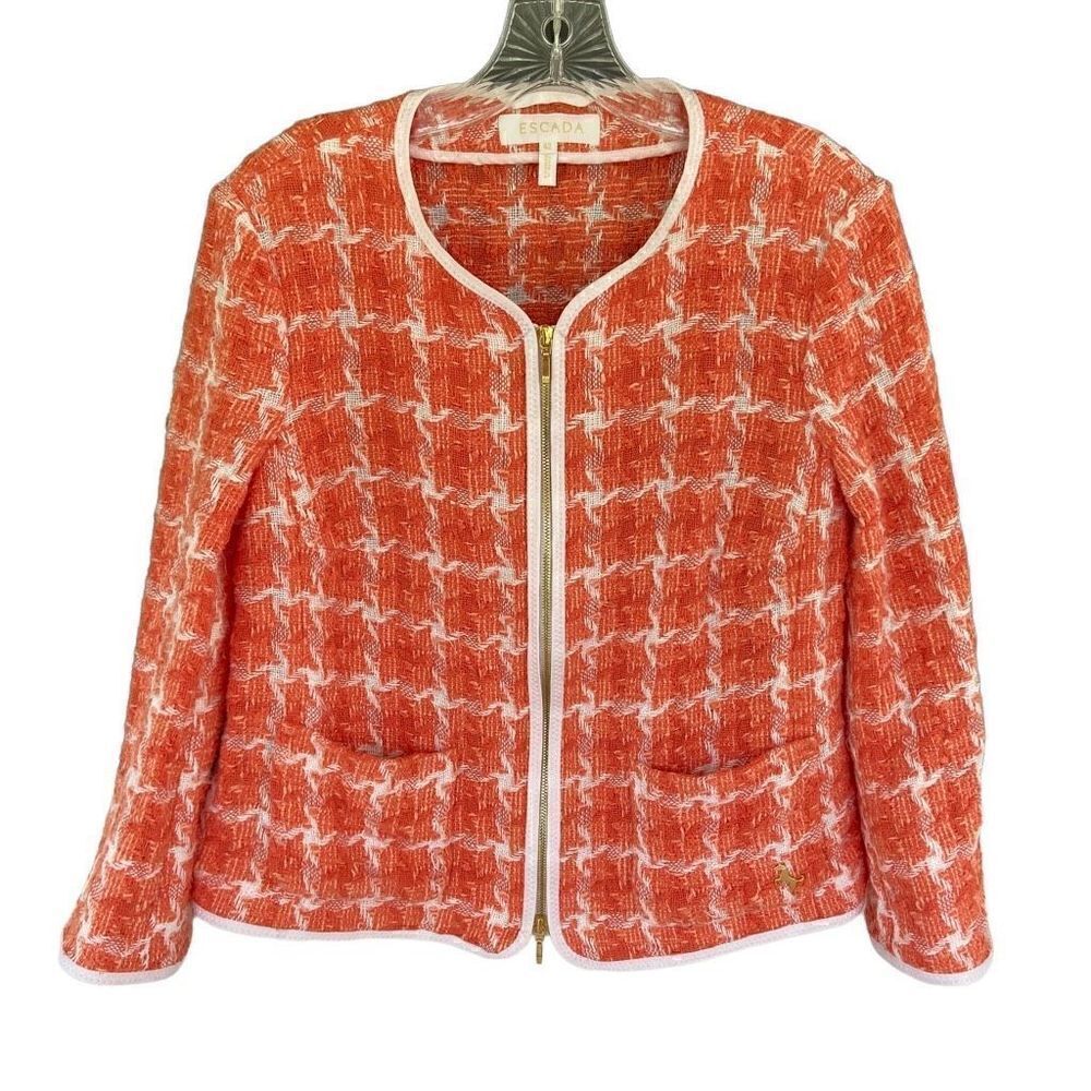 Escada Light Coral & Ivory Blazer Jacket Cotton Linen Size 42 = US 12